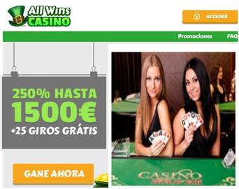 Gane hasta1500 euros por bono de bienvenida Casino Allwins