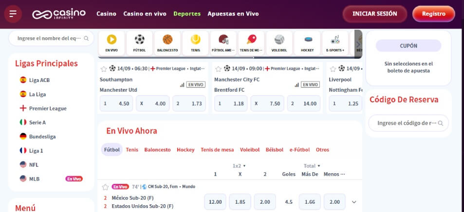 Apuestas deportivas de Infinity