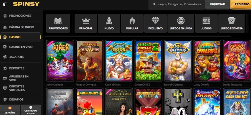 Juegos de casino de Spinsy