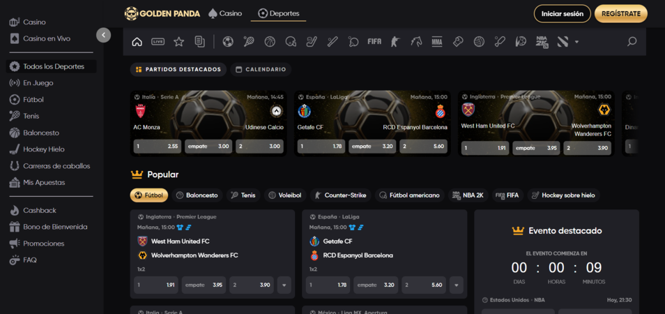 Apuestas deportivas Golden Panda