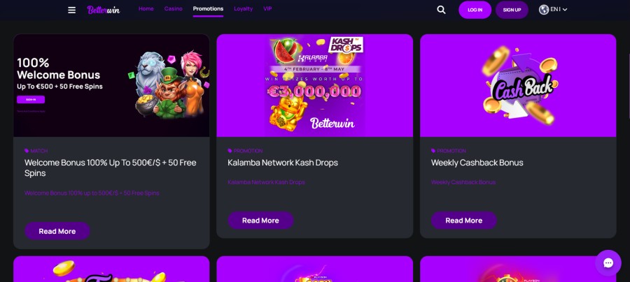 Promociones de Betterwin casino